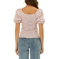 thumbnail image 3 of INSPIRE CHIC Women's Puff Sleeve Tops Sweetheart Neck Smocked Floral Blouses XL White Red, 3 of 6