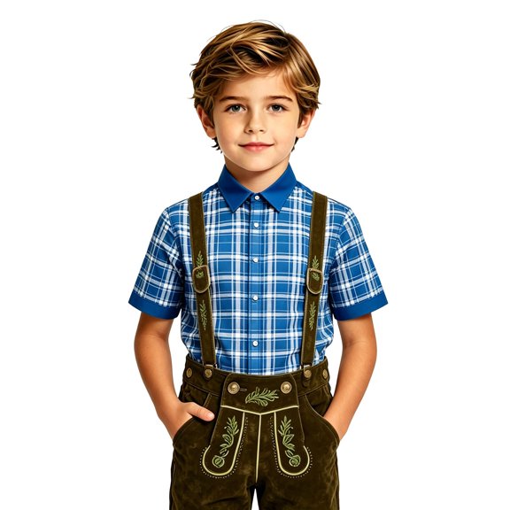 Shinyii Boys Plaid Short Sleeve Shirt Summer Casual Button Down Shirt for Kids, Sizes 4-14