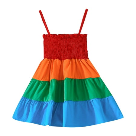 

TAIAOJING Toddler Baby Girl Dress Fashion Rainbow Dress Princess Dress Sling Dress For Children Clothes Cute Sundress 12-18 Months