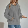 thumbnail image 6 of CQONEPT Women's Hoodies Drawstring 1/4 Zip Dressy Casual Sweatshirts with Pockets Outdoor Trendy Fleece Lined Pullover Gray XL, 6 of 6