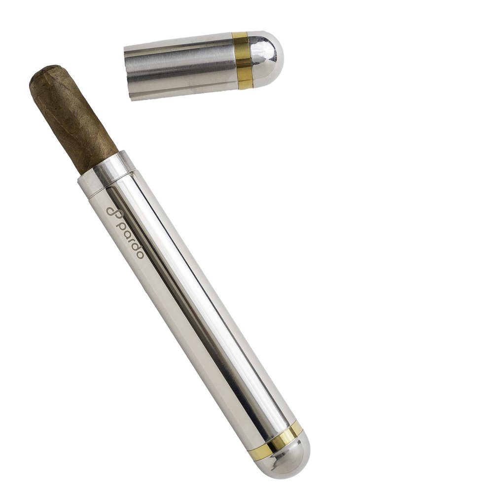 Pardo Cigar Tube Stainless Steel PortableTravel Case Large Ring