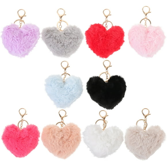 10pcs Keychain Aesthetic Bag Charm Heart Shape Puff Ball Keychain Decor Accessory