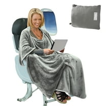 Tirrinia Travel Blanket and Pillow - Premium Soft 2 in 1 Airplane Blanket with Soft Bag Pillowcase, Hand Luggage Sleeve and Backpack Clip, 40" X 60", Grey