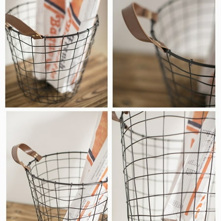Black Metal Wire Basket Waste Paper Bin Storage Flowerpot Rattan