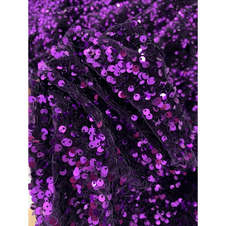 Purple Stretch Sequin Velvet Fabric by Yard 