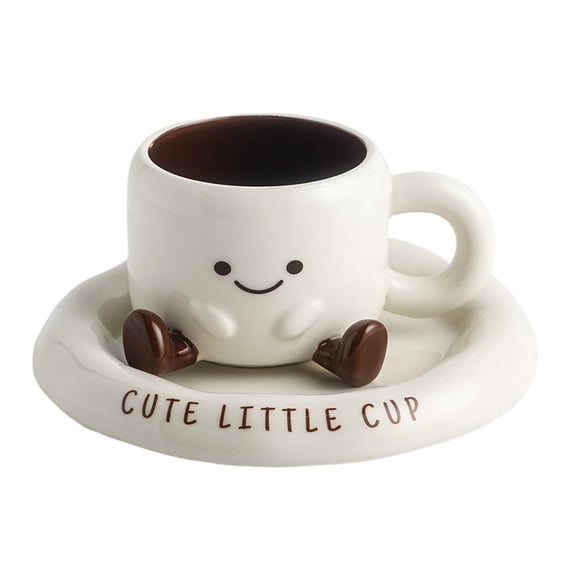 6.8oz Ceramic Coffee Mug with Saucer Set – Cute 3D Face Design, Microwave & Dishwasher Safe, Espresso Cup for Tea, Hot Chocolate (White)
