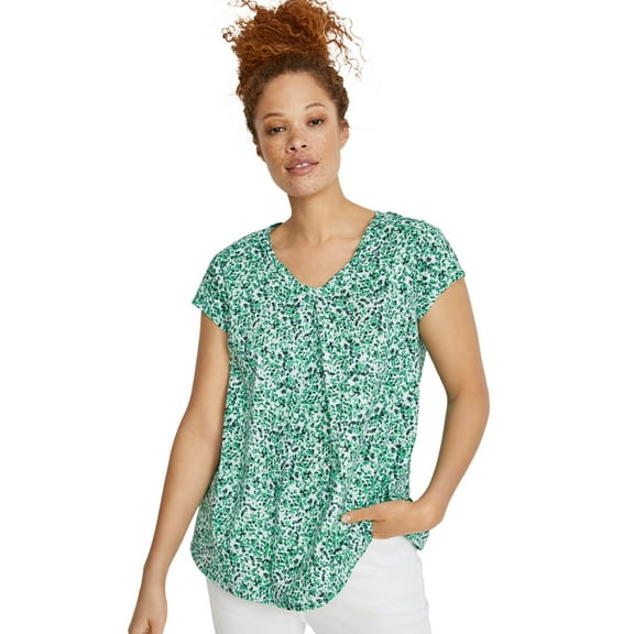 ellos Women's Plus Size Twisted V-Neck Tee - L, White Green Print