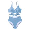 thumbnail image 3 of Sngxgn Women Two Piece Swimsuit Retro Halter High Waist Bikini(Sky Blue,S), 3 of 9