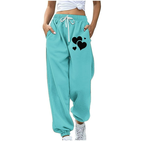 SnZhen Long Pants for Women Leisure Comfy Women Fashion Color Blocked Printed Drawstring Pants Blue S