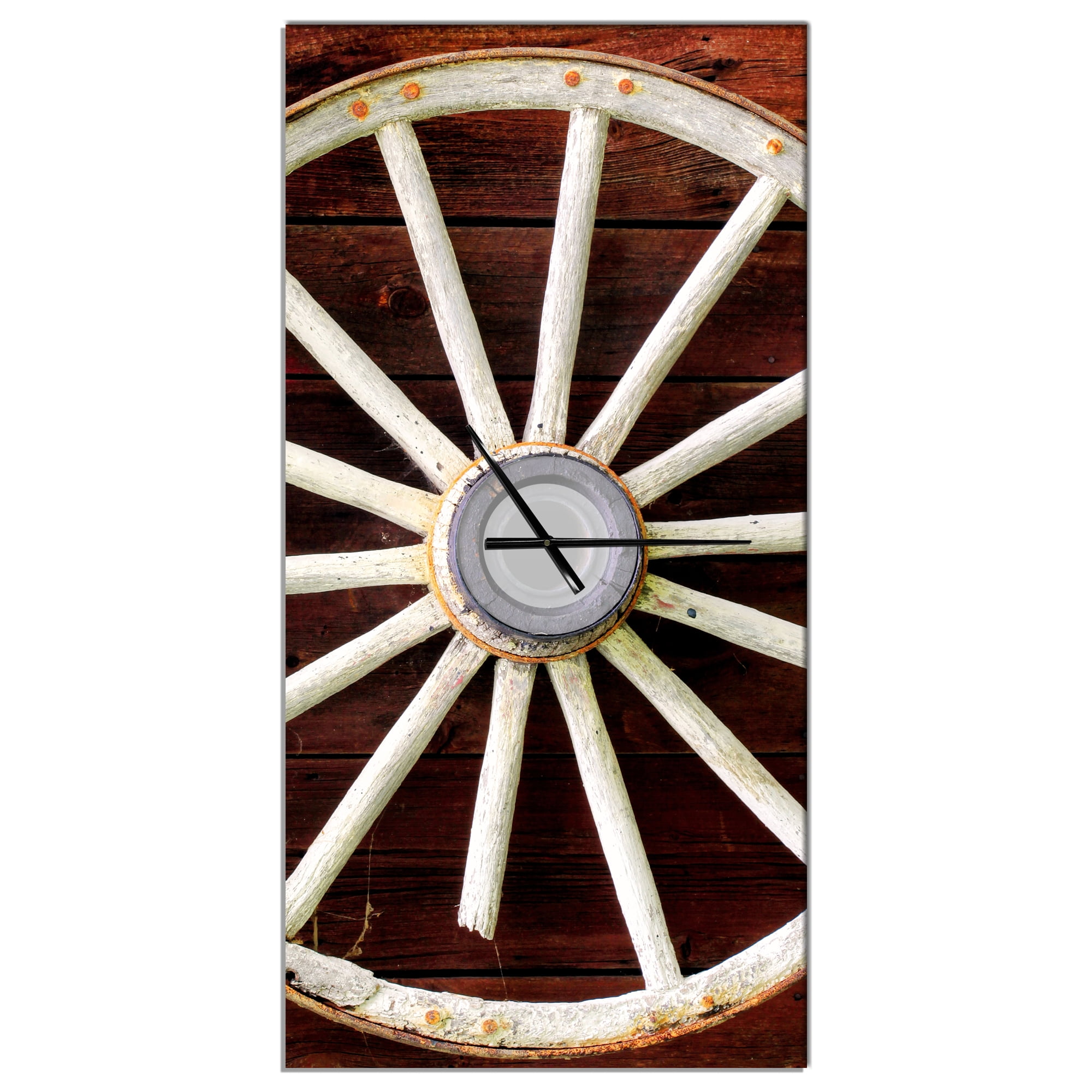DesignArt Country Wagon Wheel on Wooden Wall Clock Large Wall Clock