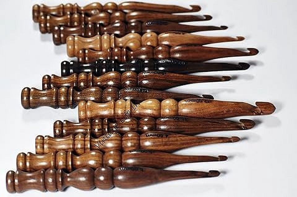 DnU Avenue Sheesham Wood Set of 13 Ergonomic Crochet Hooks 3.5 MM to 12 MM, Wooden Yarn Crochet Hooks for Arthritic Hands, Knitting & Crochet Storage, Soft Grip, Wood Finish, Brown (Only Hooks)