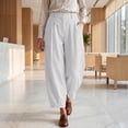 thumbnail image 4 of Vynhevius Women Summer Solid Pleated Barrel Cropped Pants, Elastic High Waist Loose Pocket Ankle Trousers, Versatile Vacation Loungewear Bottoms, 4 of 6