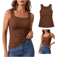 thumbnail image 2 of Tank Tops Built in Bra for Old Women Camisole Wide Strap Padded Shelf Top Shapewear Shaping Cami Shelf Bra, Plus Size Loose Fit Cotton Yoga Workout, Square Neck Hip Length Non Roll Hem, 2 of 8