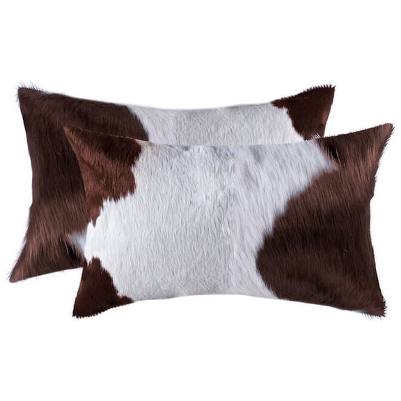 12" X 20" X 5" White And Brown 2 Pack Cowhide Pillow