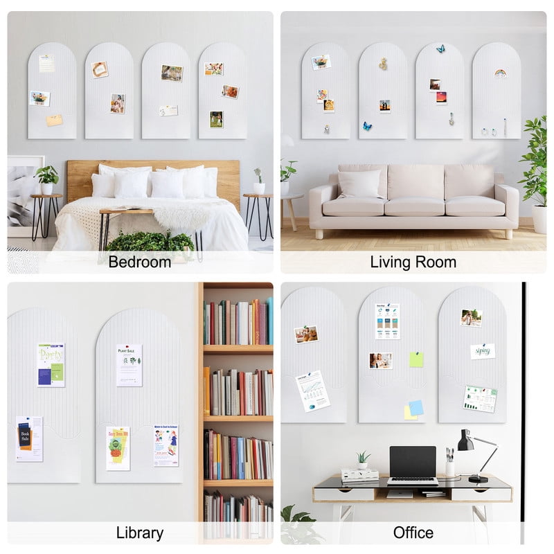 Felt Bulletin Board Push Pin Board Large Decorative Cork Boards for Walls Arch Decor Poster Board for Wall Picture Board for Photos Vision Pin Board for Walls Home Decor,48 x 24 inch ,4 Packs, White