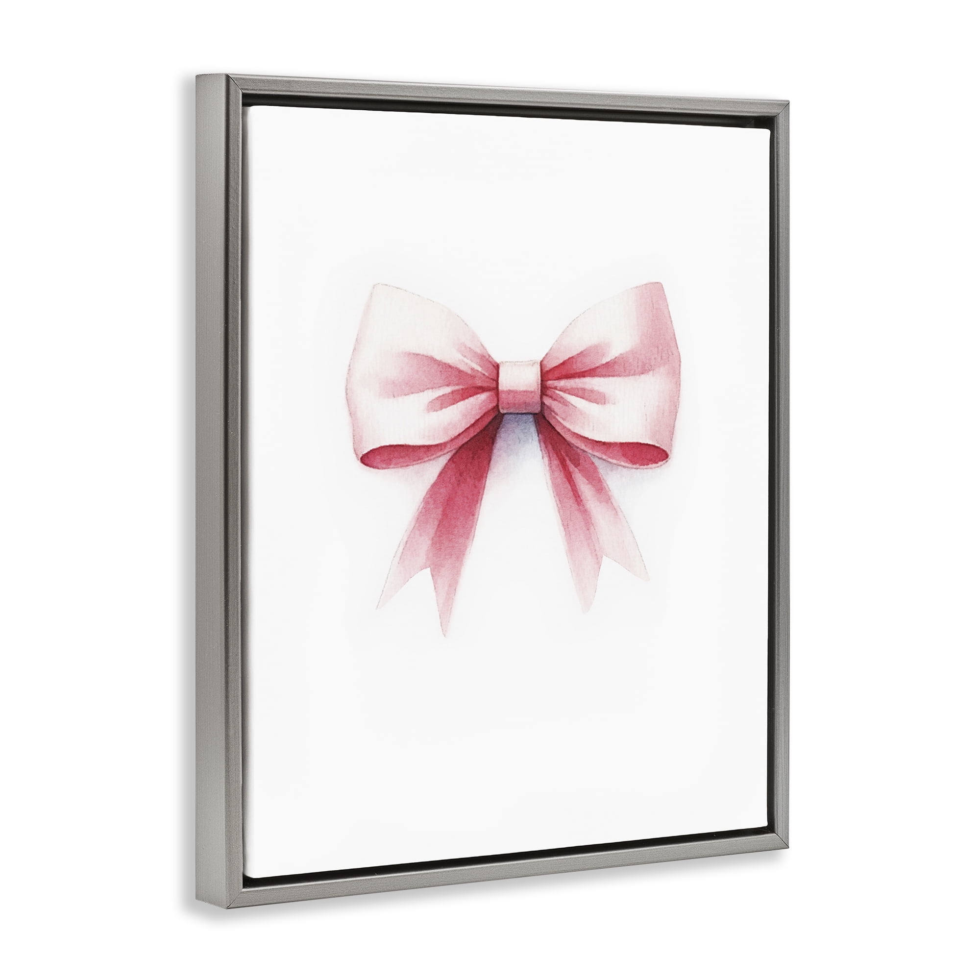 Stupell Industries Soft Fading Pink Bow Fashion Painting Gray Floater Framed Canvas Art Print Wall Art, 25 x 31