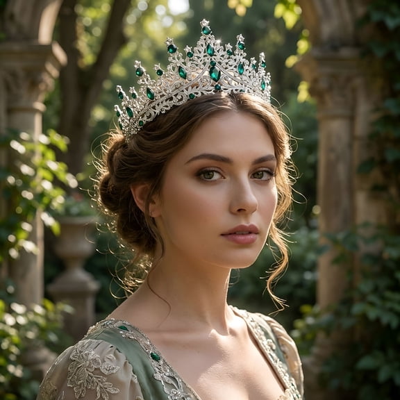 DESIGNICE Vintage Emerald Green Crystal Tiara for Women,Baroque Silver Rhinestone Queen Crown,Forest Theme Wedding Bridal Headpiece,Tiaras and Crowns for Women