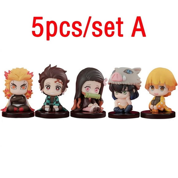 10pcs Set Q Version Demon Slayer Sitting Ghost Doll Tanjiro Nidouzi Inosuke Zenizu Figure Action Figure Movie Model kid Toy Gift