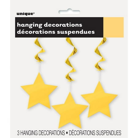 Star Hanging Decorations, 26 in, Yellow, 3ct