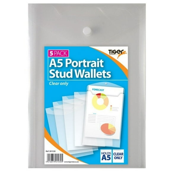 Tiger Stationery Portrait A5 Popper Wallet (Pack of 5)