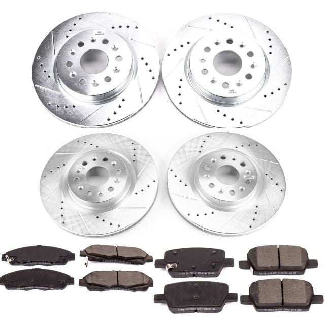 FRONT POWER PERFORMANCE DRILLED SLOTTED PLATED BRAKE DISC ROTORS P31158