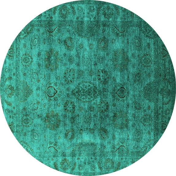Ahgly Company Indoor Round Oriental Turquoise Blue Industrial Area Rugs, 6' Round