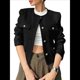 thumbnail image 1 of Chaqueta Blazer Corta para Mujer, Sin Cuello, con Botones, Estilo Informal de Negocios, para Otoño e Invierno Negro L, 1 of 9