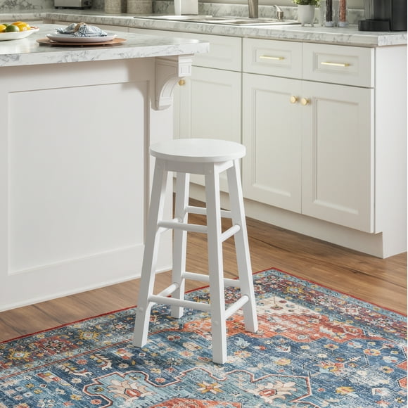 Linon McMullen 24" Indoor Wood Round Backless Counter Stool, White