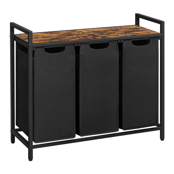 VASAGLE Cesto para Ropa Sucia, Cesta Colada, 3 Bolsas Colada de Tela Oxford Extraíble y Desmontable, 3 x 38 L, 92.5 x 33 x 72 cm, Estante, Marco Metálico, Negro