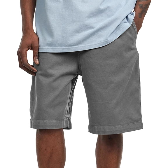 Zimjoy Cargo Shorts for Men Casual Cotton Twill Classic Fit 7" Inseam Cargo Shorts Elastic Waist 3 Pockets Summer Beach Dark Gray L