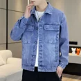 thumbnail image 5 of Abrigo vaquero para hombre, chaqueta vaquera de hombros anchos, abrigo de otoño para hombre, azul desgastado, talla grande, ropa masculina coreana, talla L, Joker, moda, 5 of 5
