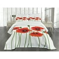 thumbnail image 3 of Ambesonne Floral Quilted Bedspread Set 3 Pcs, Pastoral Flowers Botany, King Size, Red and Green, 3 of 5