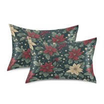 Yayeee Pillowcase Standard Size Set of 2 Satin Wrinkle Resistant Pillow Case, Christmas Holly Leaves