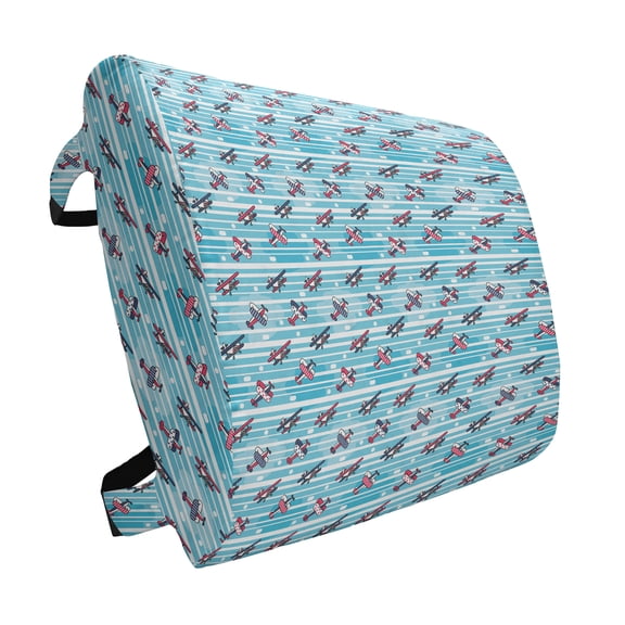 Vintage Airplane Lumbar Pillow, Retro Colorful Propeller Planes on Horizontal Striped Backdrop with Dots, Soft Back Cushion Office Chairs with Adjustable Straps, 14" x 13", Multicolor, by Ambesonne