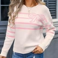 thumbnail image 4 of Womens Sweaters Long Sleeve Casual Stripe Pullover Tops Sweaters Fashion Clothes Pink S, 4 of 7