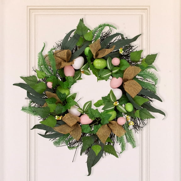Northlight Easter Egg and Burlap Ribbon Mixed Foliage Twig Wreath - 22"