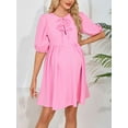 thumbnail image 6 of Deago Women's Short Puff Sleeve Maternity Dress Crew Neck Summer Casual Tie Front Loose Flowy Pregnancy Dresses for Baby Shower (Pink, M), 6 of 9