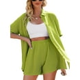 thumbnail image 3 of Biekopu Women’s Summer 2Piece Outfits,Short Sleeve Button Down Split Shirt + Shorts Set Vacation Beach Set, 3 of 8