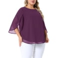 thumbnail image 4 of Agnes Orinda Women's Plus Size Chiffon Tops Petal 3/4 Sleeve Crew Neck Flowy Summer Casual Blouses 1X Dark Purple, 4 of 6