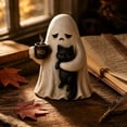 thumbnail image 4 of Gothic Style Resin Statue, Sad Ghost Embracing Black Cat with Coffee Mug Design, Decorative Figurine for Table, Shelf and Mantel Display, 4 of 7