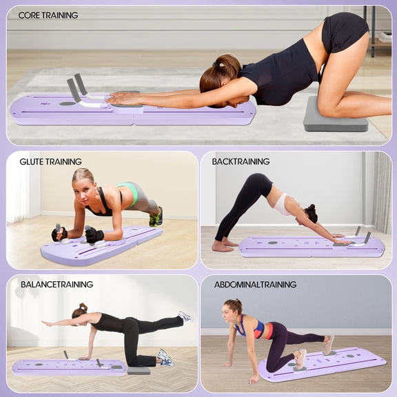 Home Fitness 5 in 1 Foldable Pilates Board, Pilates Reformer with 300 LBS Capacity, Portable Exercise Equipment for Women (Purple)