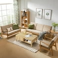 thumbnail image 6 of Wirrytor Mid-Century Square Fluted Coffee Table with Dual Storage Shelf, Storage Center Coffee Tables with Waveform Panel Sliding Door Dining Table for Living Room Apartment(Natural), 6 of 9