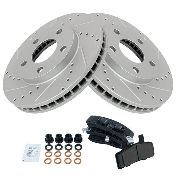 TRQ Front Performance Brake Pad & Rotor Kit Brake Pads Brake Rotors Set Ceramic Premium G-Coated Fits Select 1990-1993 Cadillac DeVille 1990-1992 Fleetwood