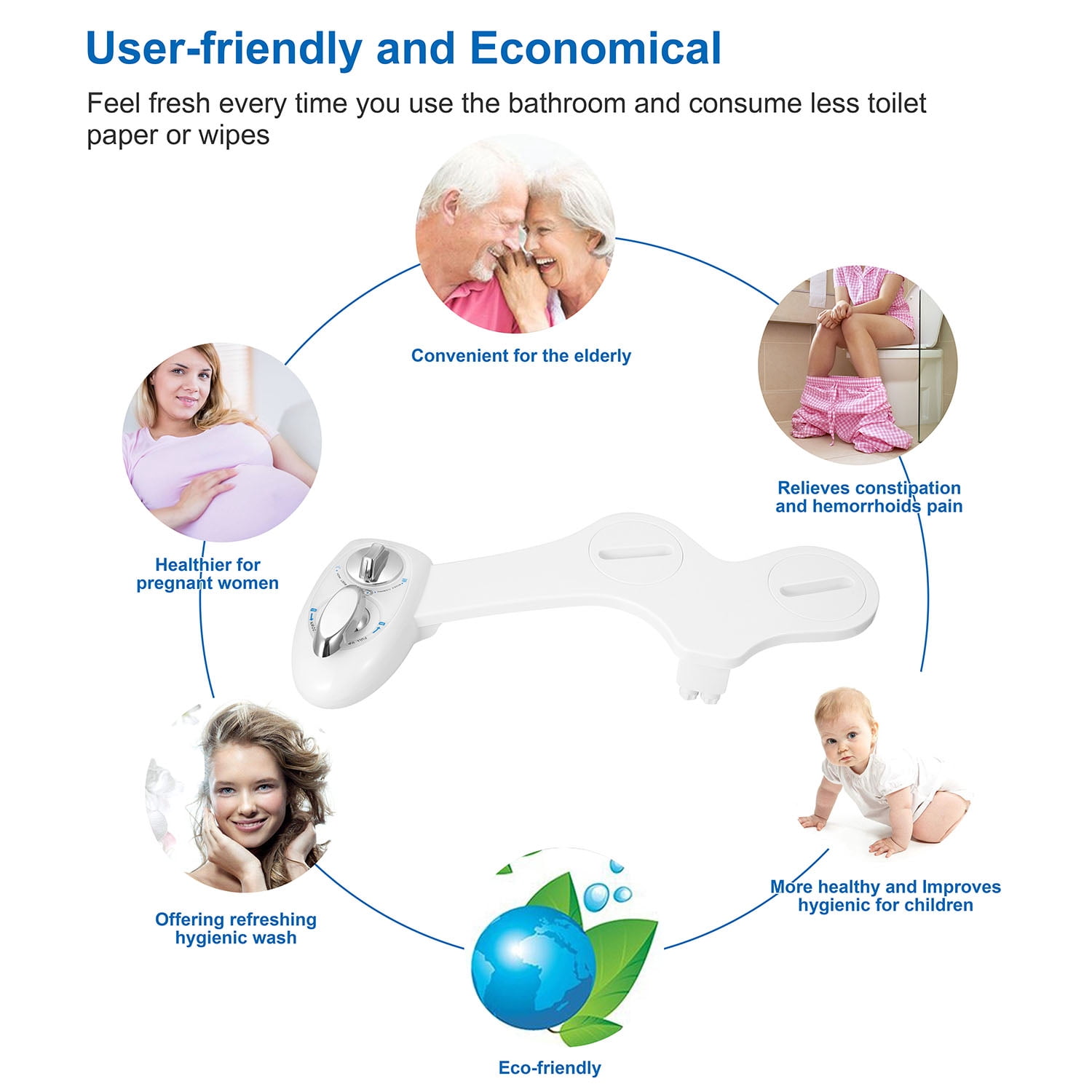 Cold Water Spray Bathroom Bidet TeqHome Self Cleaning Dual Nozzle Non-Electric Mechanical Toilet Restroom Seat Cover Attachment