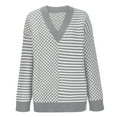 thumbnail image 5 of Juslio Women Sweaters Pullovers Women Tops Striped V Neck Long Sleeve Knit Gray, 5 of 7