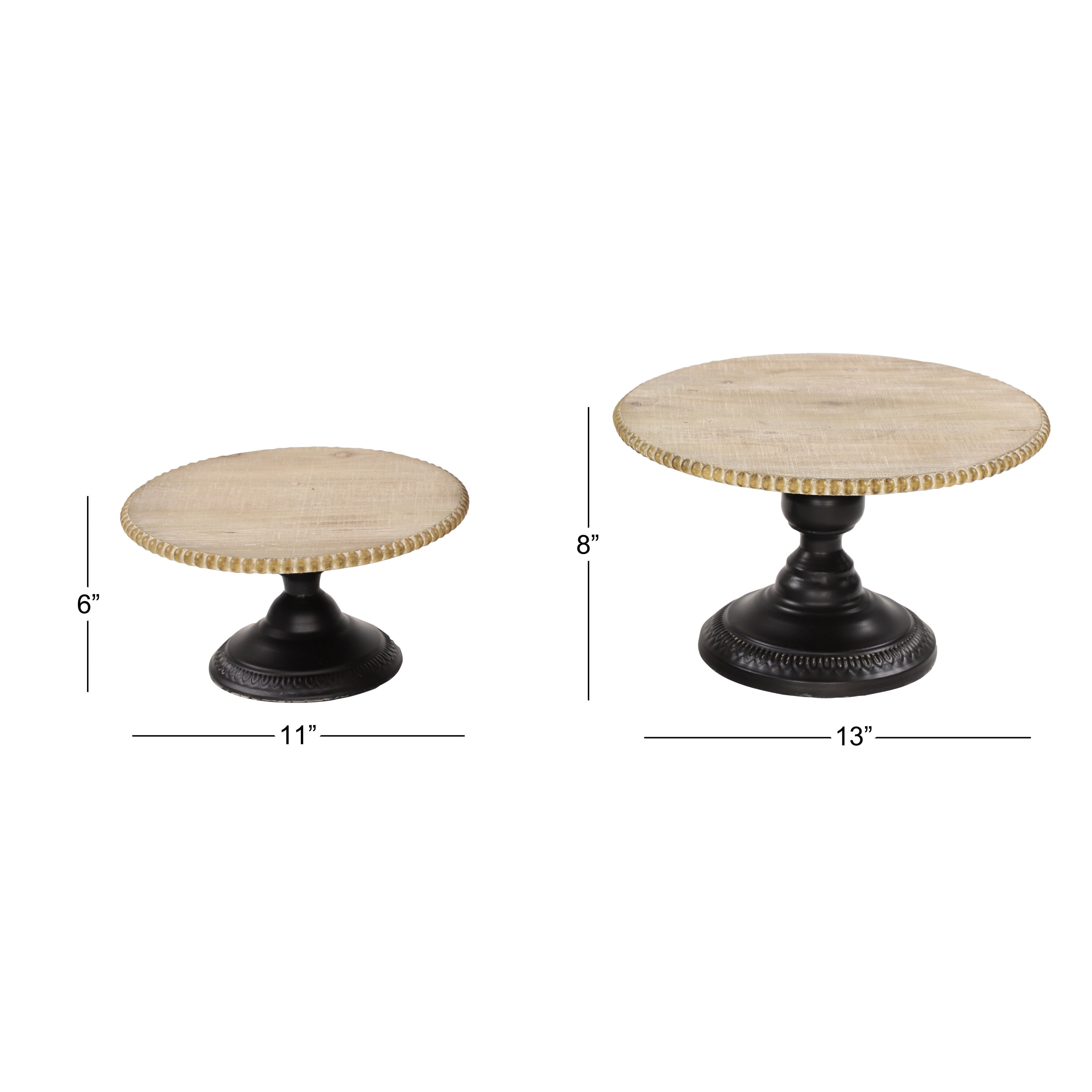 DecMode 13", 11"W Light Brown Wood Decorative Stand with Black Base, 2-Pieces
