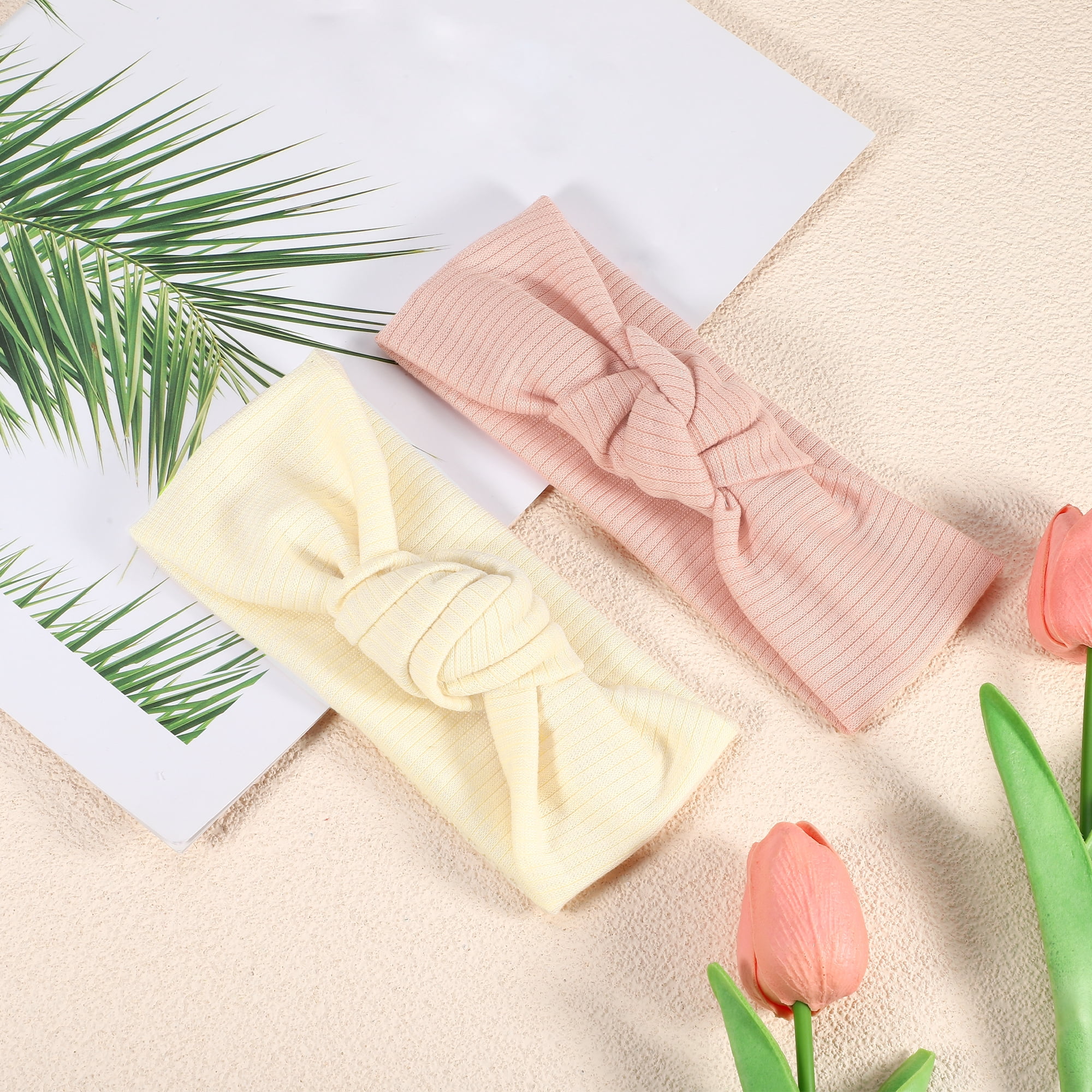 Unique Bargains Fashion Stripe Headbands for Girls 6.69"x2.95" 2 Pcs Pink, Beige