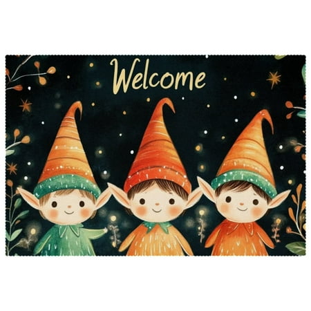 

HOHODIY Rectangular Halloween Placemats Set of 4 Non-Slip Heat Resistant Place Mats Machine Washable 12 x 18 Table Mats for Party Kitchen Dining Home Decor Elf Welcome