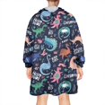 thumbnail image 2 of Wearable Oversized Blanket,DarkBlue Cartoon Dinosaurs Text Pattern Wearable Blanket Hoodie for Adults,Cozy Hooded Blankets with Super Pockets,Super Warm Fuzzy Pullover for Women & Men, 2 of 6