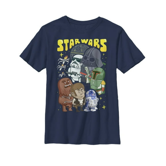 Boy's Star Wars Cartoon Character Group Graphic Tee Navy Blue Small